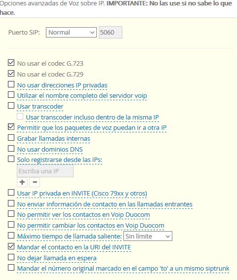 opciones avanzadas