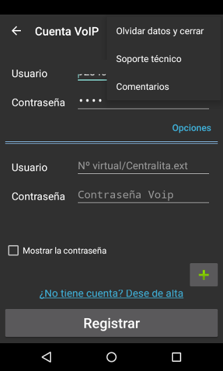 contraseña app voip para android