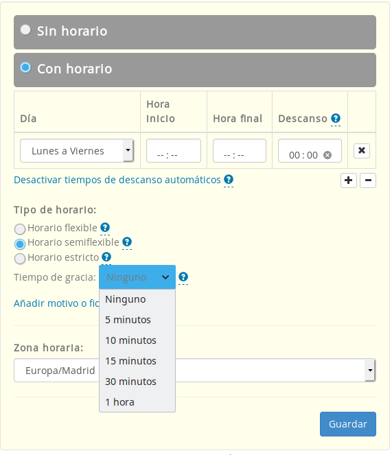 tiempo extra para fichar