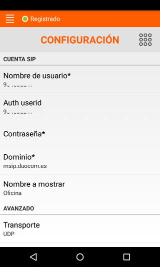 configuracion Linphone android