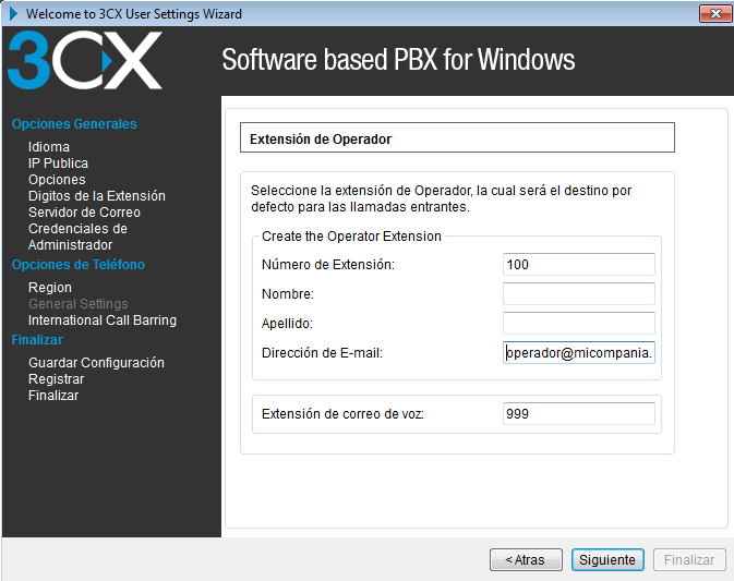 configurar lugar del 3cx