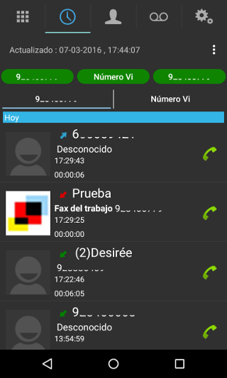 ver historial en la app voip para android