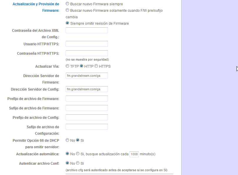 parámetros RTP Grandstream